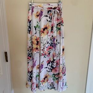 White and Floral Maxi Wrap Skirt